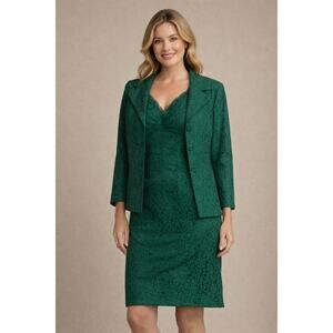 Vintage Helene of Arkansas Green Lace Dress Jacket Set Altered